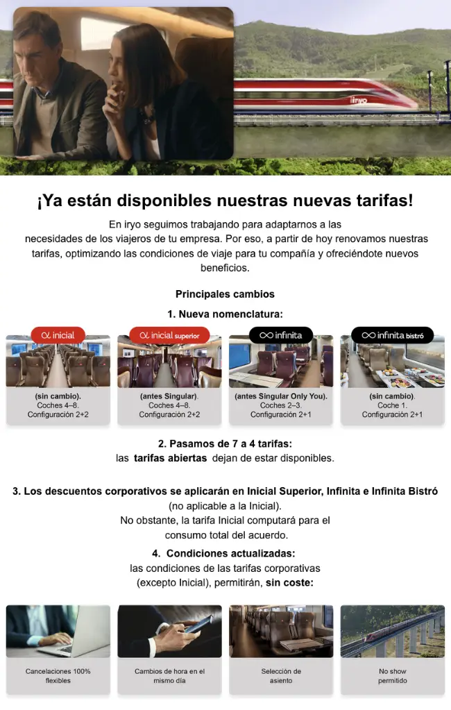Nuevas tarifas YO empresa - Iryo - ASPM Asociación del Secretariado Profesional de Madrid
